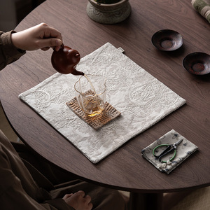 Tapete de Té Redondo Bordado Jacquard Guanlan, Impermeable y Aislante del Calor, para Accesorios de Ceremonia del Té - Product Image 4