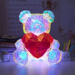 New Idea Gifts Magic LED Light Teddy Bear USB Glowing Film Colorful Bear with Gift Box Birthday Valentines Gifts