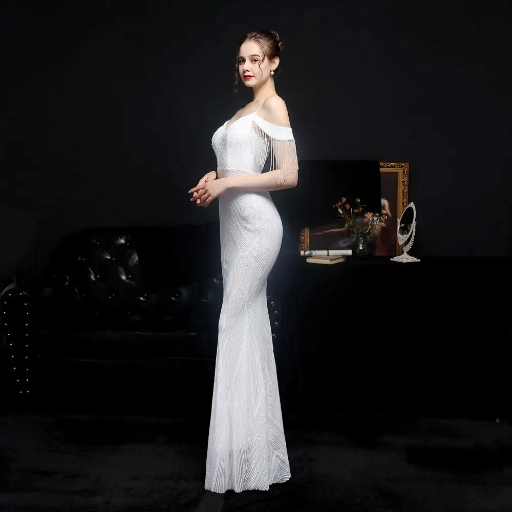 New prom dresses 2021 Polyester Long Evening Dress white maxi dress elegant breathable Sequin 609137