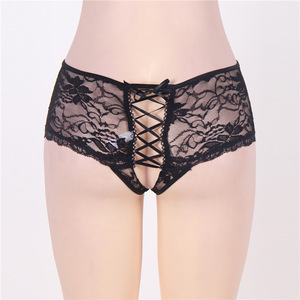 ODM grande taille sous-vêtements femmes taille basse transparent noir broderie dentelle florale ajouré ouvert culotte Sexy femmes mûres - Product Image 6