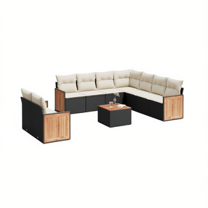 Ensemble de canapés de jardin en rotin moderne 6 places, mobilier d'extérieur avec panneaux en teck, résistant aux intempéries, design contemporain - Product Image 1