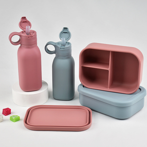 School Portable 750ml 3 <b>Compartment</b> Leakproof Bpa Free Silicone <b>Lunch</b> <b>Box</b> Water Bottle Set Microwavable Heatable Kids - Product Image 2