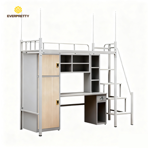 Lit mezzanine en métal avec bureau, armoire et étagères – Cadre de lit superposé gain de place pour dortoirs universitaires et appartements - Product Image 5