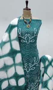 Tela satinada con encaje bordado Forro completo Colgante de seda-Dupatta Estilo tradicional Estampado colorido Trabajo para fiesta - Product Image 4