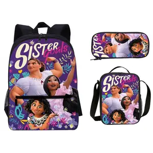 Ransel Sublimasi Anak-anak Grosir Tas Sekolah Encanto 3 Buah Tas Fashion untuk Anak Perempuan Set Tas Ransel dengan Kotak Makan Siang