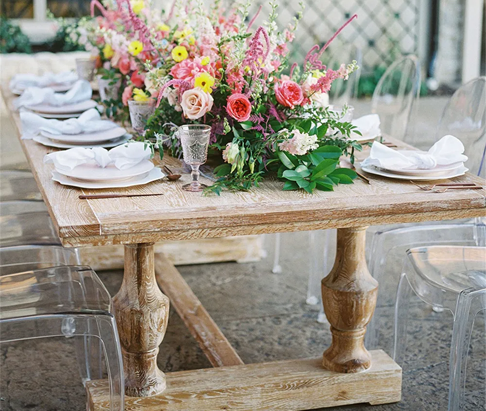 Factory Selling Soild Wood Rectangular DiningTable Rustic Dining Table For Wedding Event Small Family