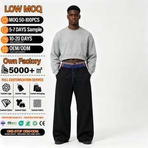 Pantalon de survêtement streetwear pour homme, avec logo personnalisé, taille élastique double, couleur unie, coupe oversize ample à jambe large, en nylon - Product Image 1
