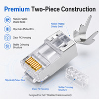 Connecteur RJ45 blindé Cat 7, fiche modulaire en deux parties, plaqué or 50 microns pour câble réseau Ethernet LAN, cordon de raccordement