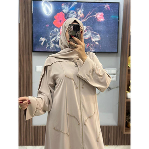 Abaya Larga de Diseñador con Adornos de Volantes y Cuentas de Ágata, y Conjunto de Pañuelo para un Vestimentario Elegante y Modesto - Product Image 4