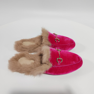 Mocassins plats en peluche personnalisés pour femmes, babouches tendance pour l'extérieur, demi-<span class=keywords><strong>chaussons</strong></span> confortables en vraie fourrure, style mule - Product Image 1