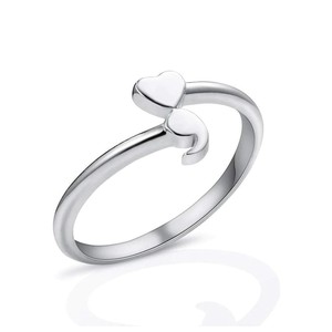 Anillo Abierto Ajustable con Forma de Corazón, Anillo Delicado de Plata con Cola Rizada, Anillo Ajustable Minimalista y Dulce, Joyería para Uso Diario, Regalo - Product Image 1