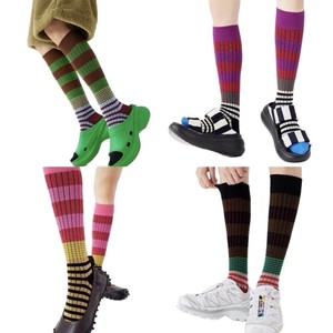 Women's Knee <b>Socks</b> Color Blocking Polyester Breathable Sweat Absorbing Youth Fashionable <b>Long</b> <b>Sock</b> Scrunch Style - Product Image 3