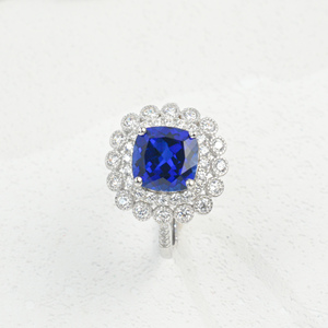High Quality <b>Cushion</b> Cut Lab Created Blue Sapphire Double Halo <b>Ring</b> 925 Silver <b>Wedding</b> Band Affordable Luxury for Bridal K - Product Image 1
