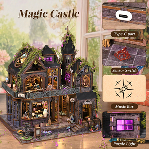 Kit <span class=keywords><strong>de</strong></span> construction <span class=keywords><strong>de</strong></span> maison miniature en bois 3D Magic Castle Book Nook avec lumière LED, décoration <span class=keywords><strong>de</strong></span> bibliothèque, cadeaux mystère et fantastiques - Product Image 6