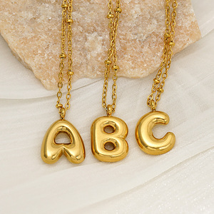 Women's Stainless Steel Letter Necklace Alphabet Pendant Beaded Chain Everyday Wear Jewelry - Product Image 3