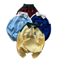 Cenloong Half Zip Cotton Pullover Pria Hijau Sage Terracotta Greige Olive Pink Streetwear Chenille Patch Enzyme Wash Applique