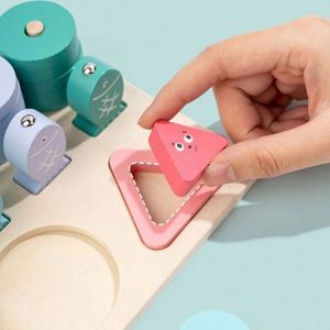 3 in 1 Stacker Colorful Shapes Sorter Blocks Fishing Game Wooden Table Toy for Children - Product Image 4