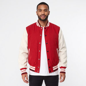 <b>Men's</b> Red And <b>Cream</b> Varsity <b>Jacket</b> With Button Closure Preppy Style Autumn Wear - Product Image 1