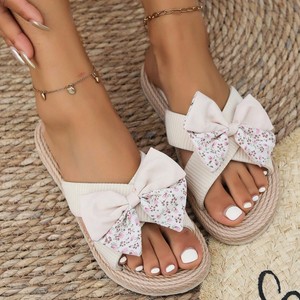Nouvelles sandales d'été pour femmes, couleur unie, tendance mode, intérieur/extérieur, <span class=keywords><strong>beige</strong></span>, nœud fleuri - Product Image 3