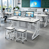 Escritorio de Computadora Moderno para Oficina o Escuela, Escritorio Doble Multimedia para Aula, Programación, Escuela de Conducción, Exámenes, 1.2m, Madera Modular