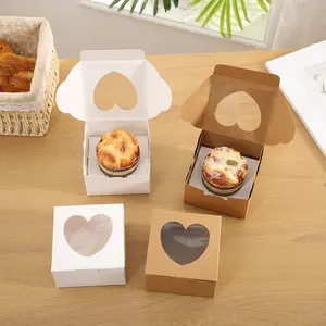 Nuova scatola di imballaggio per torta vuota a forma di cuore all'ingrosso Spot scatola di torta di colore di carta Kraft