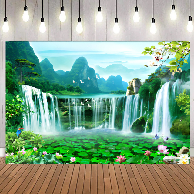 Photo Props Decor Scenery Photography Backdrops Waterfall Mountain Lake Landscape Background