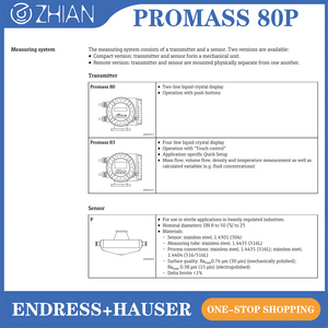 เครื่องวัดอัตราการไหลแบบโคริโอลิส E+H Endress+Hauser Proline Promass 80P สำหรับการวัดหลายค่าเชิงปริมาณ (อัตราการไหล, ความหนาแน่น, อุณหภูมิ) - Product Image 1
