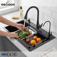 Robinet de cuisine moderne en acier inoxydable, cuve carrée simple, épaisseur 3 mm, installation sur comptoir 3 trous, surface nano-polie, OEM