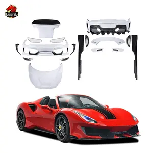 Serat karbon penutup mesin Bumper mobil Kit bodi lis samping untuk Ferrari 488 P Style Bodykit