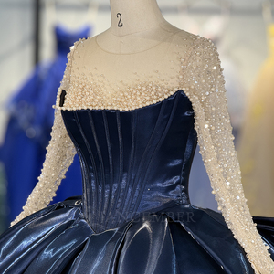 Robe de Quinceañera élégante bleu nuit Dy6913, robe de bal ornée de perles, dos corset, avec corsage en satin Jancember - Product Image 3