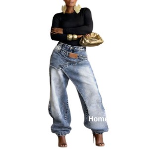 Jeans <span class=keywords><strong>de</strong></span> mezclilla <span class=keywords><strong>de</strong></span> cintura media <span class=keywords><strong>con</strong></span> bolsillos y botones, diseño nuevo 2026, estilo hip hop, lavados, <span class=keywords><strong>de</strong></span> pierna ancha y largo completo <span class=keywords><strong>para</strong></span> mujer - Product Image 4