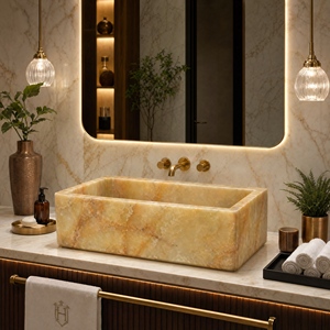 Poulars En gros Lavabo de luxe mural en pierre naturelle et pierre artificielle, avec piédestal, en marbre de jade - Product Image 1
