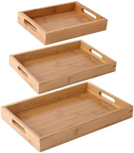 Bandeja de madera con asas <span class=keywords><strong>para</strong></span> servir, bandeja de comida y bebidas <span class=keywords><strong>para</strong></span> mesa de centro, desayuno, cena y bar, bandeja de almacenamiento decorativa rústica FSC - Product Image 6