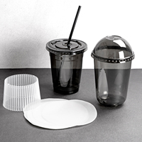 Gobelets en plastique jetables personnalisés en PET de 420 ml en forme de U pour café noir, jus, boba, thé aux bulles, avec couvercles