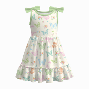 Baby Kids Girls estivo <span class=keywords><strong>con</strong></span> stampa farfalla per bambine abito sottoveste morbido elasticizzato <span class=keywords><strong>con</strong></span> orlo arruffato - Product Image 1