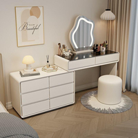 Meuble de toilette moderne et minimaliste pour chambre à coucher, armoire de rangement multifonctionnelle, miroir éclairé, tout-en-un, couleur crème, bois durable, maquillage