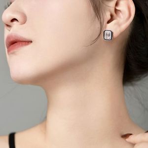 Dylam High Quality 925 Sterling Silver Rhodium Plated Emerald Cut Moissanite Diamond Rectangle Enamel 5A Zirconia <b>Stud</b> Earrings - Product Image 3