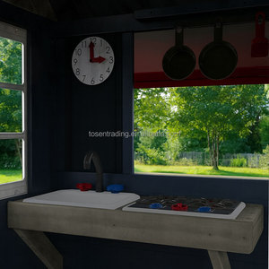 Maison pour enfants Outsunny 3-7 ans avec clôture, support pour plantes, porte et fenêtres, en bois de sapin, bleu - Product Image 2