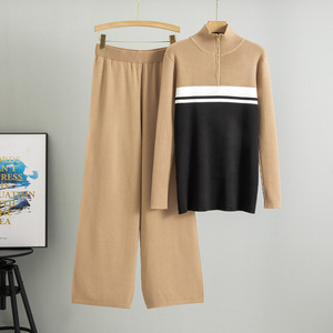 Completo <span class=keywords><strong>Casual</strong></span> Primaverile in Maglia con Collo Alto e Cerniera, <span class=keywords><strong>Abbigliamento</strong></span> <span class=keywords><strong>Donna</strong></span> in Tinta Unita - Product Image 2