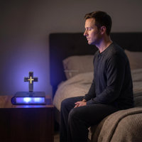 Lampe Croix Lumineuse Lévitationnelle, Support de Présentation de Bible Flottant et Rotatif, Veilleuse Créative Unissant Foi et Technologie