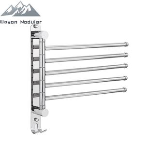 Porte-serviettes mural pivotant en acier inoxydable Wayon avec 4 bras rotatifs et crochets, pour usage hôtelier, organisateur de rangement - Product Image 2