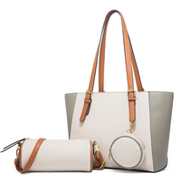 Ensemble de sacs fourre-tout 3-en-1 pour femme, grande capacité, en cuir PU, sac à bandoulière avec porte-monnaie rond et pochette, sacoche color block
