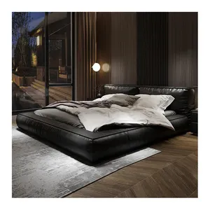 Минималистская итальянская легкая роскошная кожаная кровать Современная двойная интернет-знаменитая Главная спальня большая кровать татами