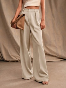 Pantalon long décontracté vintage amincissant pour femme en polyester, taille haute, coupe droite, taille élastique, jambe large, idéal pour l'été - Product Image 3