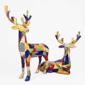 Statue de cerf en fibre de verre mosaïque colorée Etechan, taille réelle, sculpture artistique pour la décoration de la maison et du jardin - Product Image 2