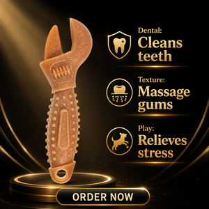 Jouet à mâcher dentaire pour chien en plastique durable, couineur, en forme de clé à molette et de pince à fil, réduit les morsures destructrices - Product Image 1