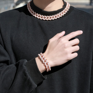 BESXL0186 Collana da Uomo Hip-hop Stile Europeo-Americano, Catena Cubana da 20mm con Chiusura Miami, in Tungsteno Antico con Zirconi Micropavé - Product Image 6