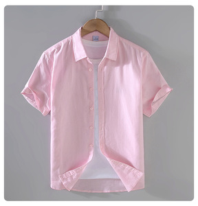 Vente en gros Nouvel arrivage <span class=keywords><strong>Chemise</strong></span> d'été pour hommes <span class=keywords><strong>Chemise</strong></span> à manches courtes en lin <span class=keywords><strong>Chemise</strong></span> décontractée pour hommes en coton et lin de couleur unie - Product Image 6