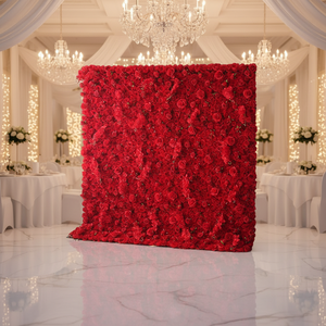 Décoration de mariage 8ft x 8ft Rouge 3D 5D Mur de fleurs artificielles en soie enroulable Nouvelle Arrivée Professionnel - Product Image 1