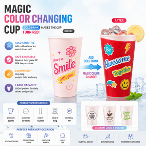 Vaso de Plástico Impreso que Cambia de Color con la Temperatura, Vaso para Bebidas Frías de 800 ml para Jugo, Café, <span class=keywords><strong>Cerveza</strong></span> - Product Image 2